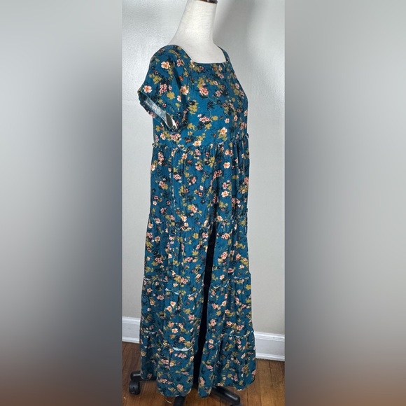 Natural Life Sz S Berkley Corduroy Teal Blue Square Neck Short Sleeve Maxi Dress - Picture 6 of 11